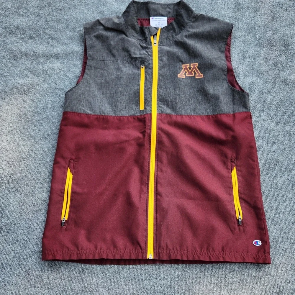 Champion Mens Minnesota Golden Gophers Full Zip Vest Maroon Grey Gold Medium